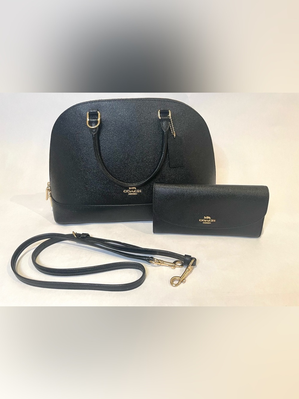 Coach Black Saffiano Dome Satchel with Wallet and Detachable Strap